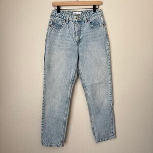 Zara Womens Light Wash High-Rise Straight Leg Jean Acid Cotton Blend Size 6 Pant